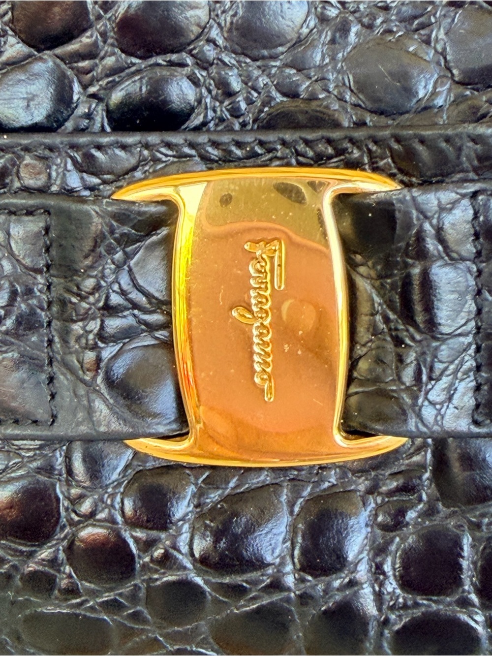 Ferragamo Croc Embossed Black Crossbody Bag💝💝💝 - Picture 3 of 9
